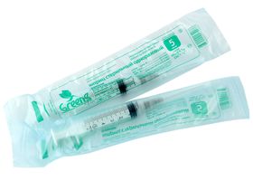 Шприц 5 мл (см3) с иглой 22G (0,7*38/40 мм) одноразовый (Greens) стерильный, 100 шт/ картонная упаковка, Китай (Jiangxi Hongda Medical Equipment Group, Ltd)