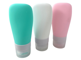 Флакон силиконовый (белый, мятный, розовый), 3 шт/упак, 3 х 60 мл, Китай