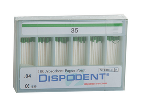 Штифт эндоканальный абсорбирующий бумажный "Dispodent", размер №35, конусность 04, 100 штук в упаковке, Вьетнам ("Перл Дент Ко., Лтд.")
