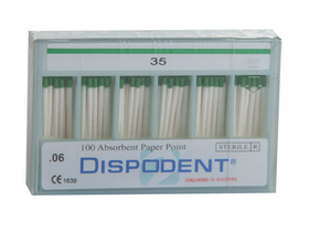 Штифт эндоканальный абсорбирующий бумажный "Dispodent", размер №35, конусность 06, 100 штук в упаковке, Вьетнам ("Перл Дент Ко., Лтд.")