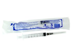 Шприц 3 мл (см3) с иглой 22G*1 1/4 (0,7*30 мм) Comfy Touch одноразовый стерильный (крепление luer slip), 100 штук/упаковка, Китай (Huaian City Hengchun Medical Products Co., Ltd)