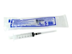 Шприц 5 мл (см3) с иглой 22G*1 1/2 (0,7*38 мм) Comfy Touch одноразовый стерильный (крепление luer slip), 100 штук/упаковка, Китай (Huaian City Hengchun Medical Products Co., Ltd)