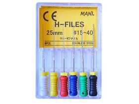 Н-файлы, бурав корневой ручной Мани (Mani H-Files) №15-40, длина 25 мм, ISO-15-40, 6 шт/упаковка, Япония (Mani, Inc.)