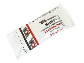 Бинт марлевый медицинский стерильный, размер 5 м х 5 см. "Wiseman", плотность 28 г/м2, Россия (ООО "Ньюфарм")