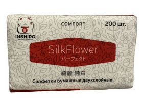 Салфетки бумажные INSHIRO, серия "SilkFlower" двухслойные (мягкая упаковка), 200 шт/упаковка, Китай SF200