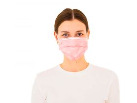 Маска трехслойная на резинках нестерильная (розовая), 100 шт/упаковка, Россия (Гекса-нетканые материалы)