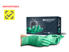 Перчатки Benovy смотровые нитриловые неопудренные нестерильные (текстурированные), зеленые, размер М, 50 пар/упаковка, Малайзия ("Топ Глав Сдн. Бхд.")