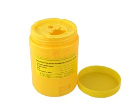 Емкость-контейнер "Олданс" класса Б, 1 л для сбора острых медицинских отходов, одноразовый (желтый, иглосъемник, резьбовая крышка, этикетка), Россия (ЗАО "Олданс")